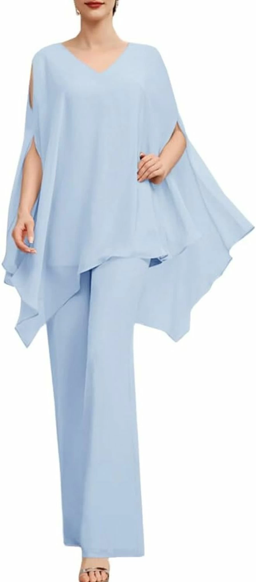 Zongqiven Women's Elegant Chiffon Pant Suit Set for Wedding Guest & Formal Evening Events
