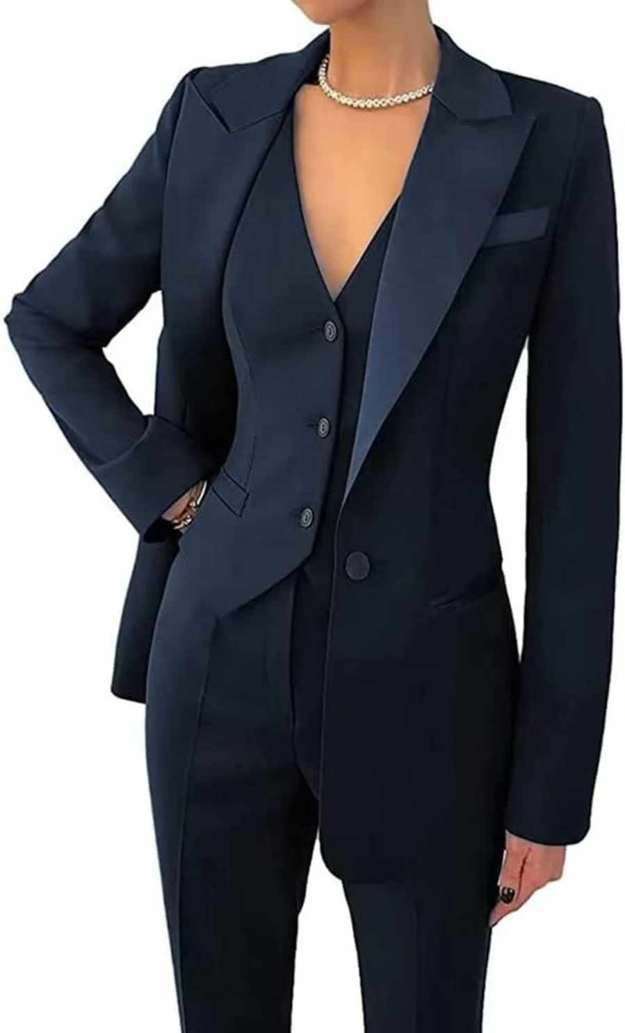 "Dowbins Women's 3-Piece Pant Suit Set - Wedding & Business Casual Tuxedo Outfit"