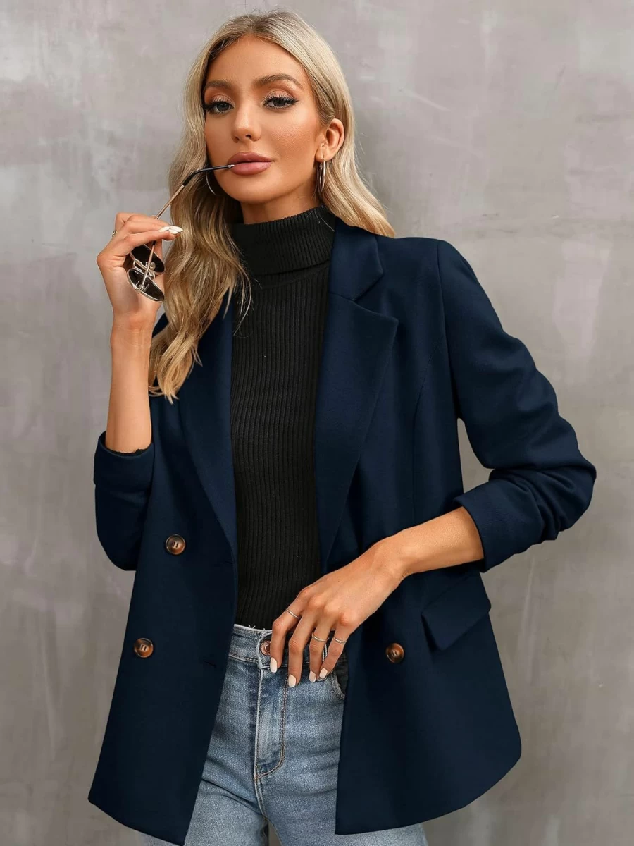 Saodimallsu Women's Oversized Blazer Jacket - Casual Long Sleeve Open Front Lapel Work Office Coat With Pockets