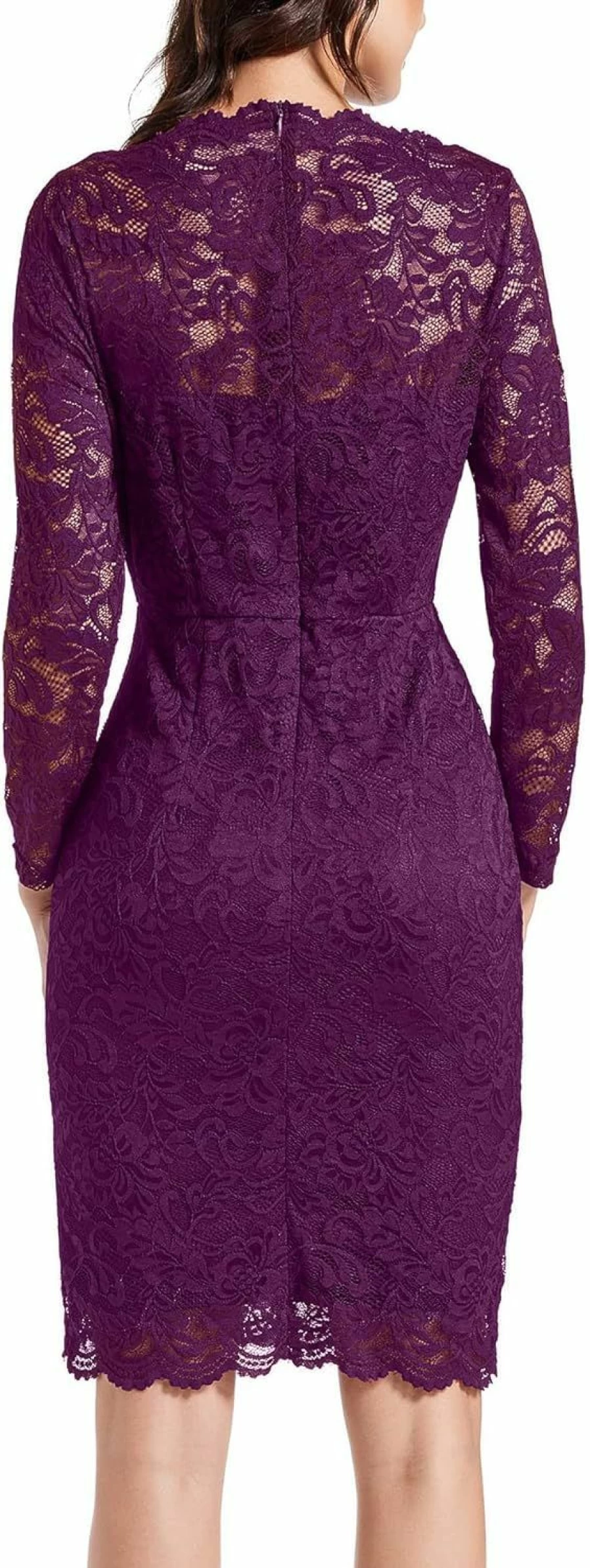 MSLG Women's Floral Lace Bodycon Dress - Elegant Bateau Neck Long Sleeve Cocktail Dress for Wedding Guest & Business Events