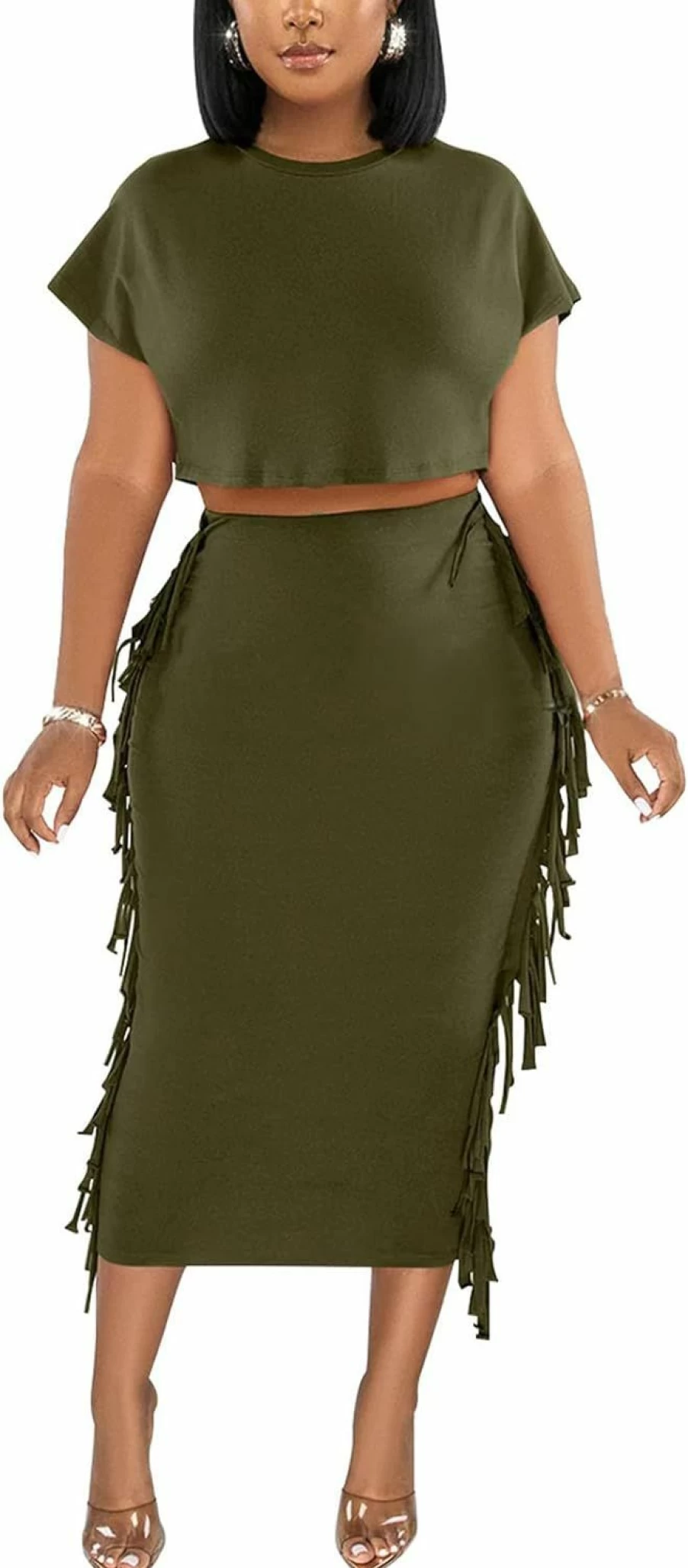 "Acelyn Women's Sexy Summer Two Piece Set - Bodycon Crop Top & Midi Skirt Club Dress for Cocktail Parties"
