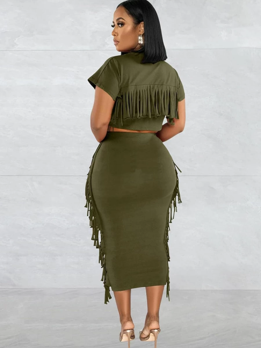 "Acelyn Women's Sexy Summer Two Piece Set - Bodycon Crop Top & Midi Skirt Club Dress for Cocktail Parties"