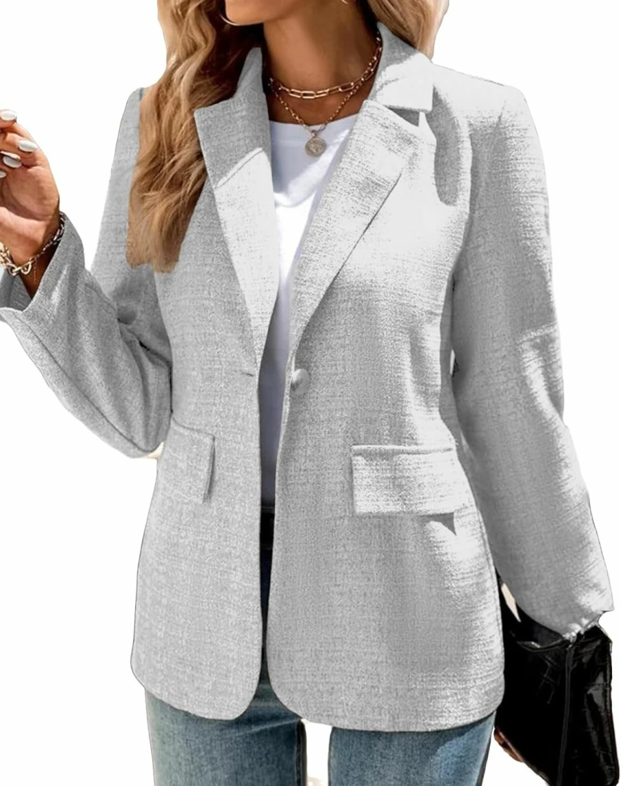 "2023 Mina Self Women's Tweed Blazer Jacket – Fall Winter Fashion Casual Work Coat with Pockets"