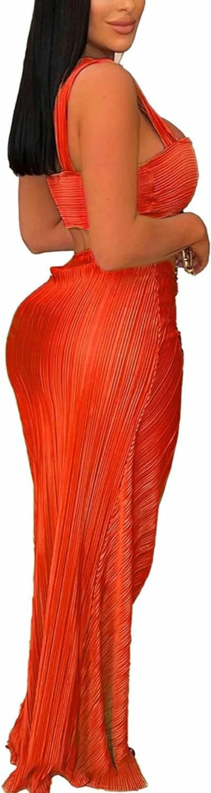"Cupitool Women's Sexy Summer 2-Piece Outfit - Ruched Camisole & High Slit Skirt Set"