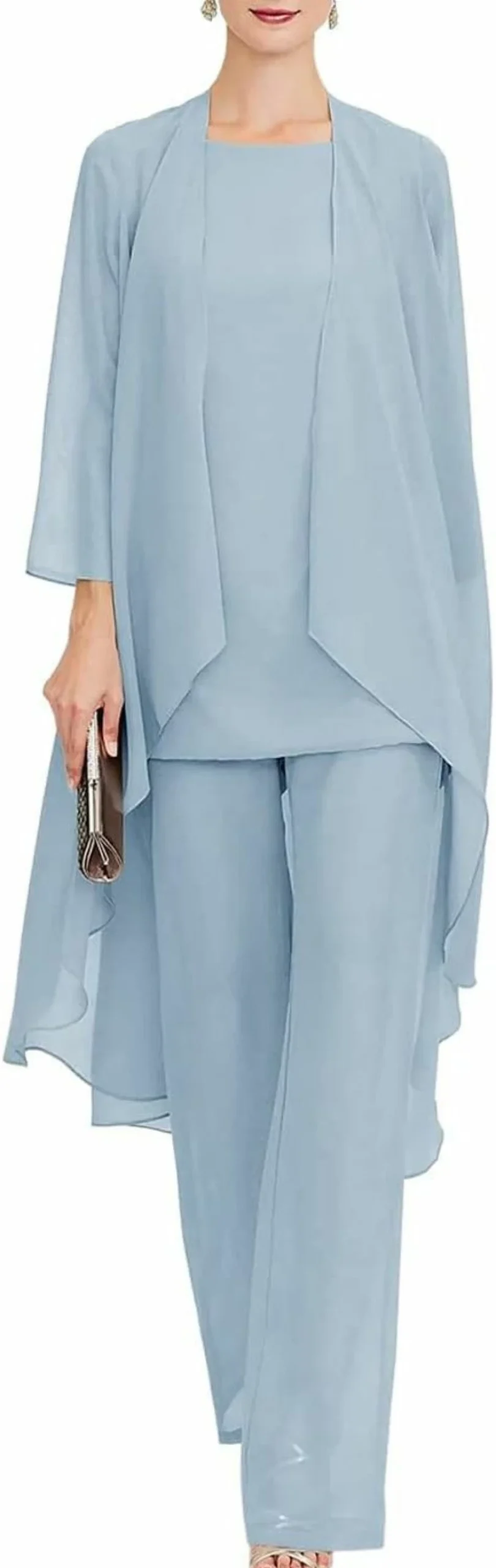 Zongqiven Women's Elegant 3-Piece Chiffon Pant Suit Set for Wedding, Mother of the Bride & Formal Evening Events