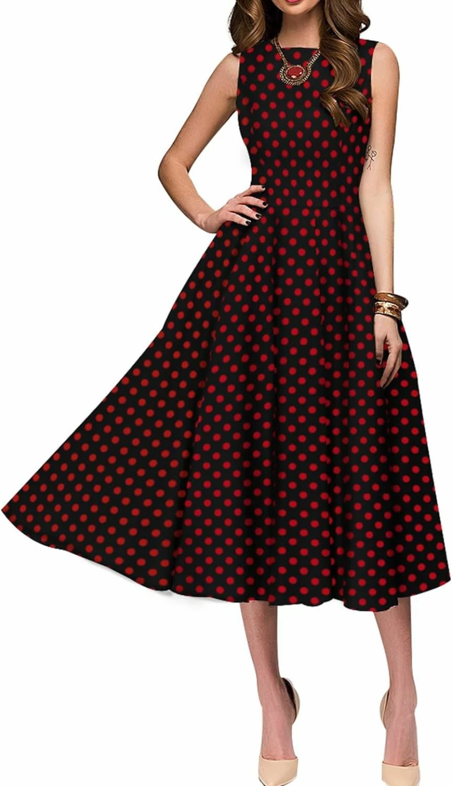 Simple Flavor Women's Vintage Sleeveless Cocktail Dress for Party, O-Neck Elegant Evening Gown