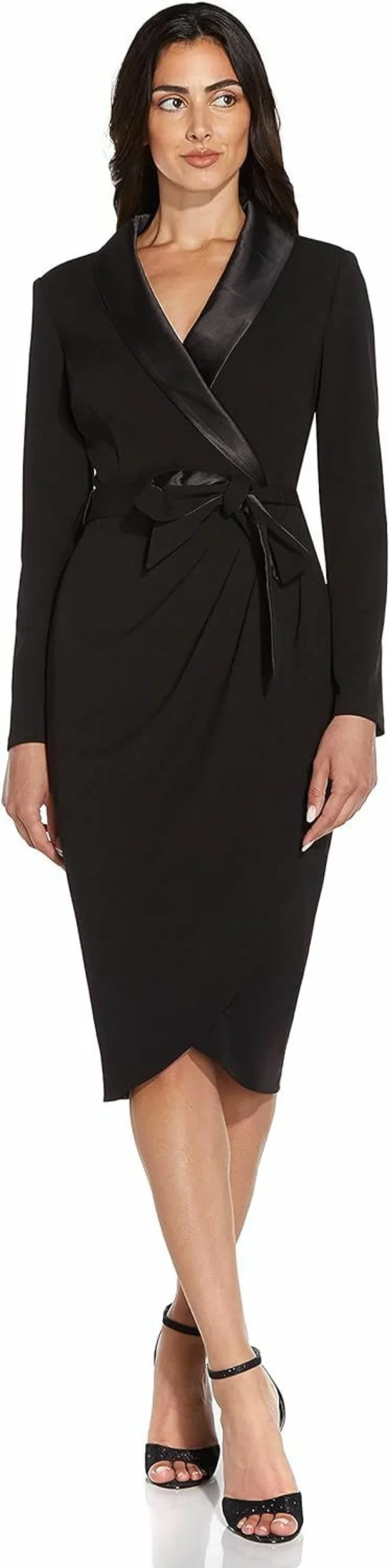 Adrianna Papell Women's Elegant Knit Crepe Wrap Dress with Tuxedo Style for Formal Occasions