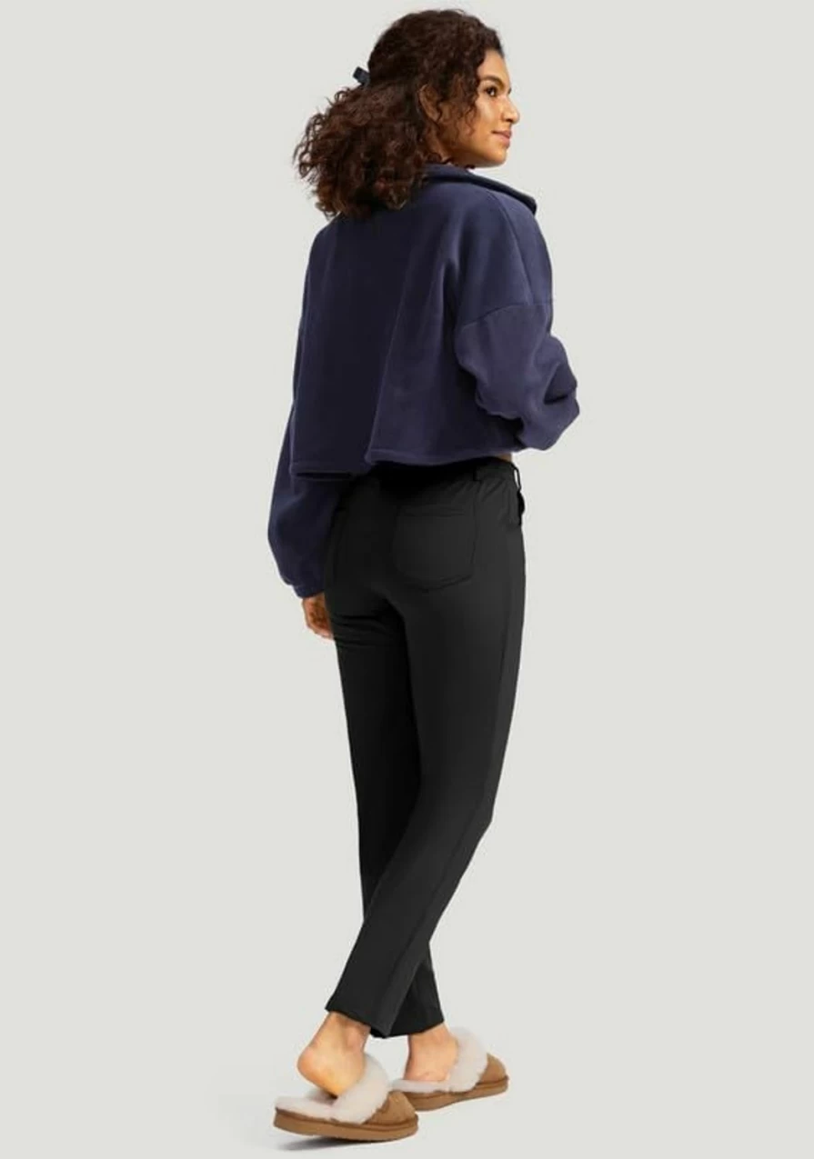 Rammus Women's Fleece-Lined Skinny Dress Pants for Winter - Warm Work Slacks with Pockets, Cold Weather Casual Office Trousers