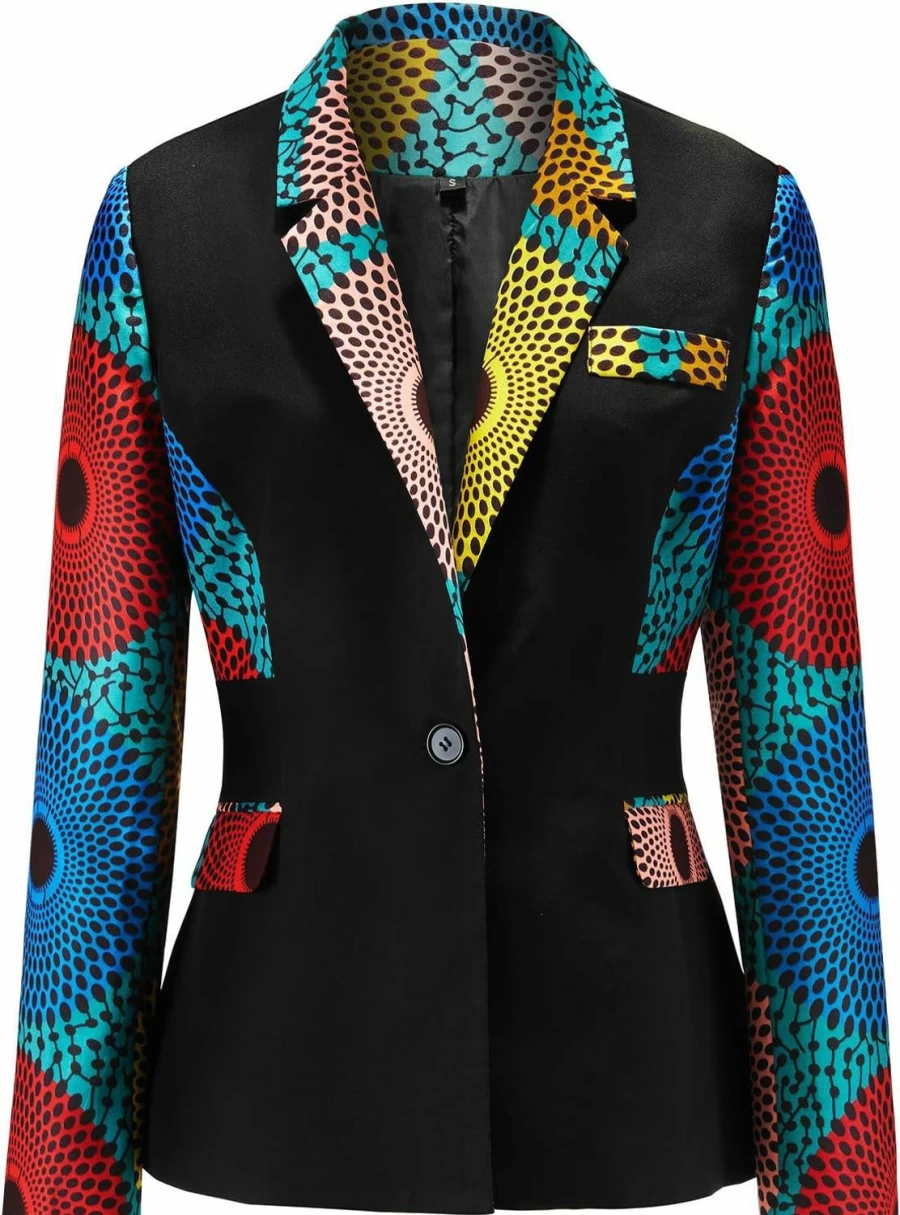 SHENBOLEN Women's African Print Blazer Jacket with Notched Lapel and Pockets
