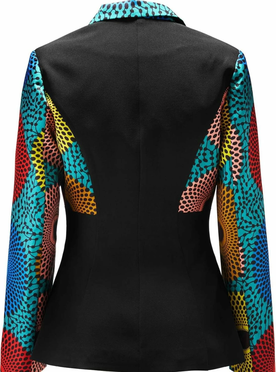 SHENBOLEN Women's African Print Blazer Jacket with Notched Lapel and Pockets