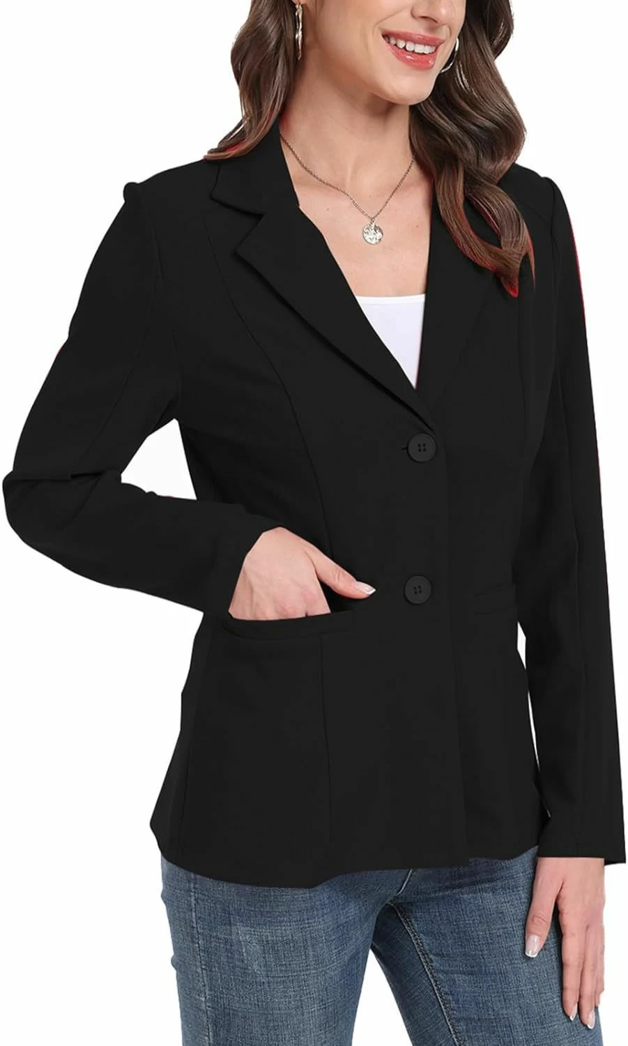 MINTLIMIT Women's Long Sleeve Open Front Blazer Jacket for Office Work with Pockets - 2024 Lapel Suit Jacket