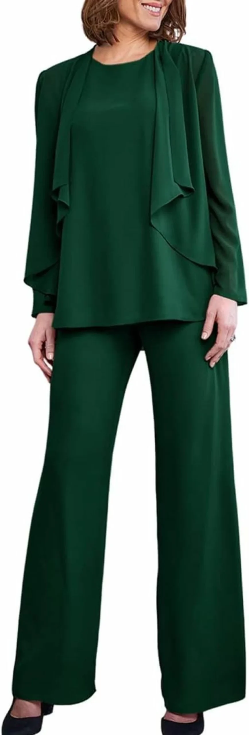 Zongqiven Women's Elegant 3-Piece Chiffon Pant Suit Set for Wedding Guest, Evening Party, and Prom Occasions