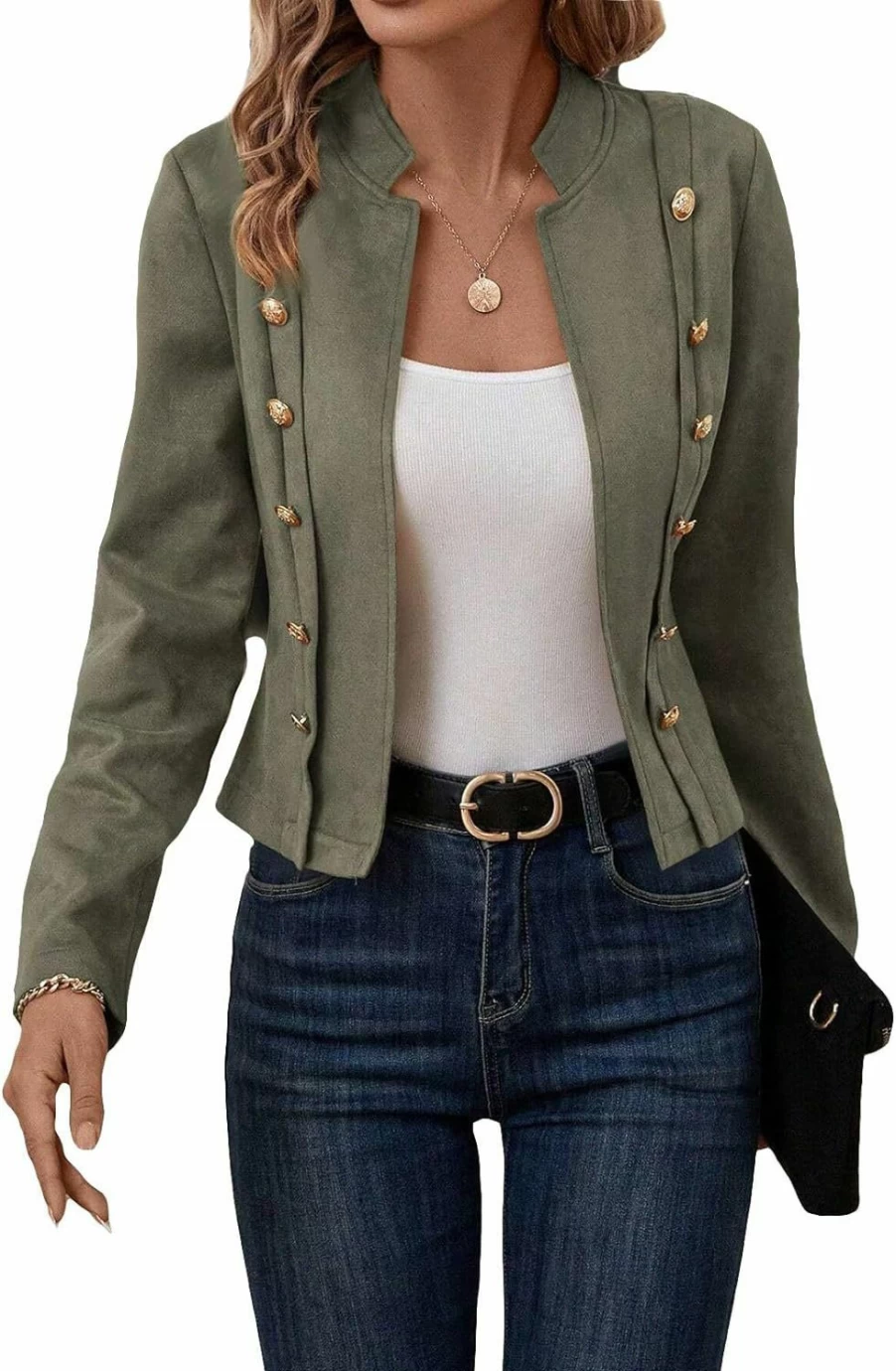 "2024 New Spring Women's Cropped Suede Blazer Jacket by Mina Self – Lightweight Petite Fitted Office Outwear for Casual Fashion"