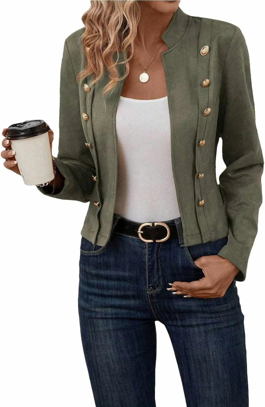 "2024 New Spring Women's Cropped Suede Blazer Jacket by Mina Self – Lightweight Petite Fitted Office Outwear for Casual Fashion"