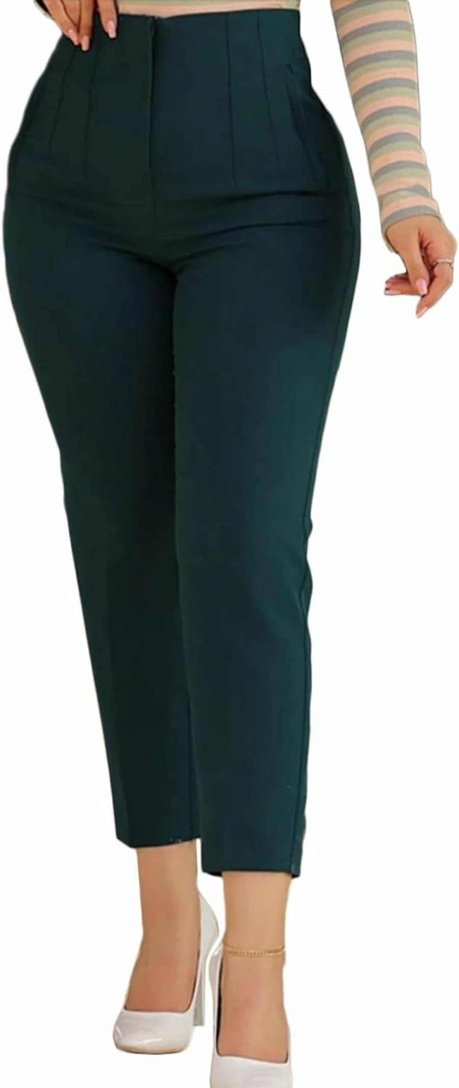 "mariyshe Women's High Waisted Pleated Work Pants - Stretchy Office Trousers with Pockets, Straight Leg Dress Pants for Business"