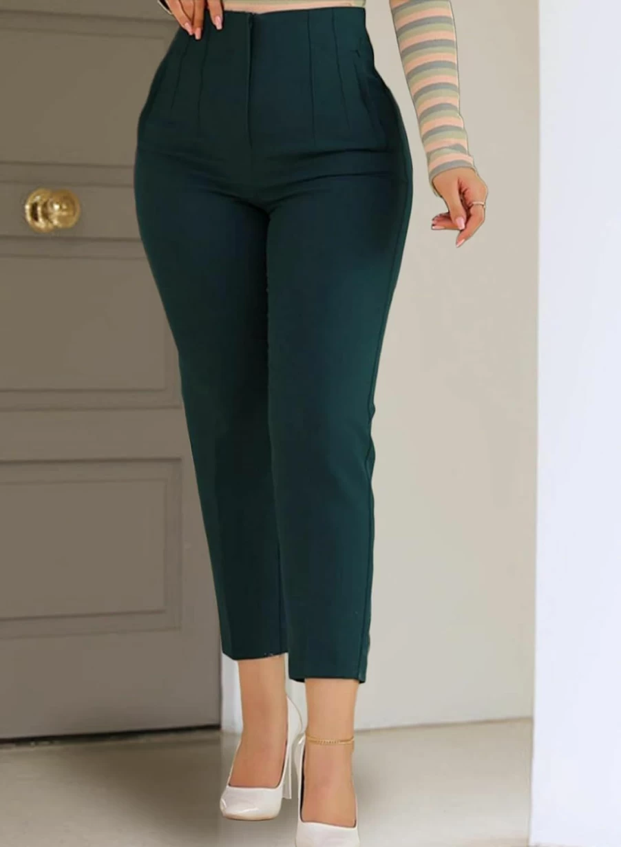 "mariyshe Women's High Waisted Pleated Work Pants - Stretchy Office Trousers with Pockets, Straight Leg Dress Pants for Business"