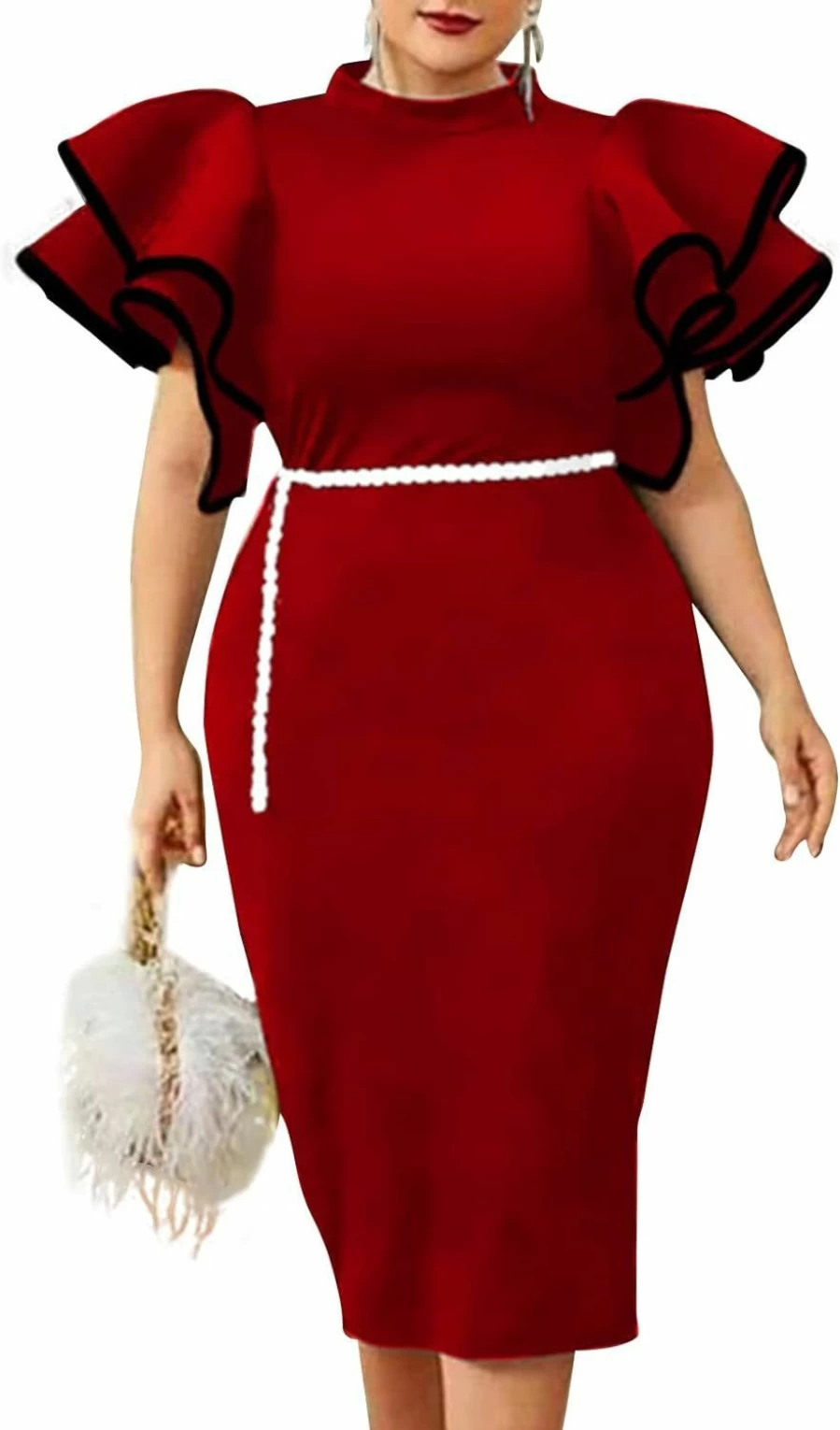 Cololura Plus Size Evening Gown with Ruffle Sleeves & Peplum Waist for Parties & Formal Events
