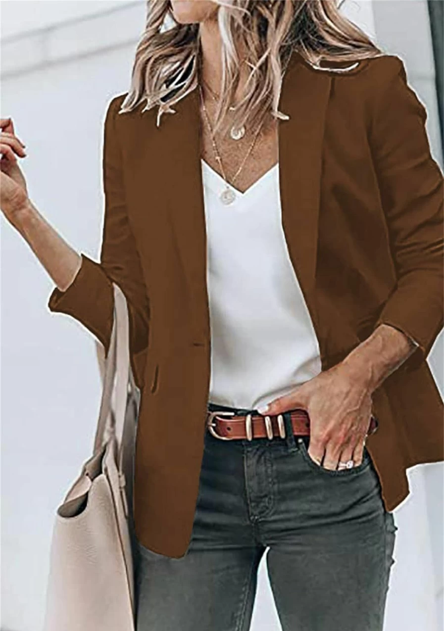 GORIFE Women's Casual Long Sleeve Blazer Jacket - Loose Fit Solid Color Office Coat with Button Lapel and Pockets