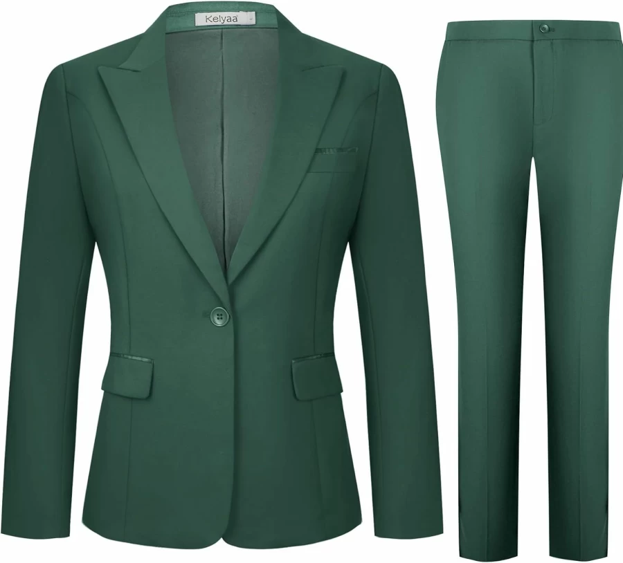 Kelyaa Women's Slim Fit Blazer and Pants Set - Professional 2-Piece Office Suit with Peaked Lapel for Business Attire