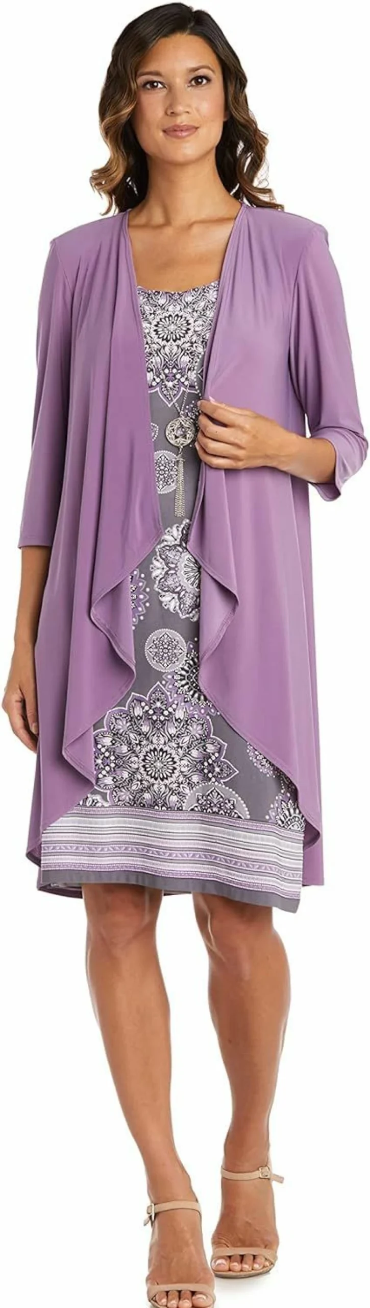 R&M Richards Women's Stylish Knee-Length Patterned Jacket Dress for Elegant Outfits