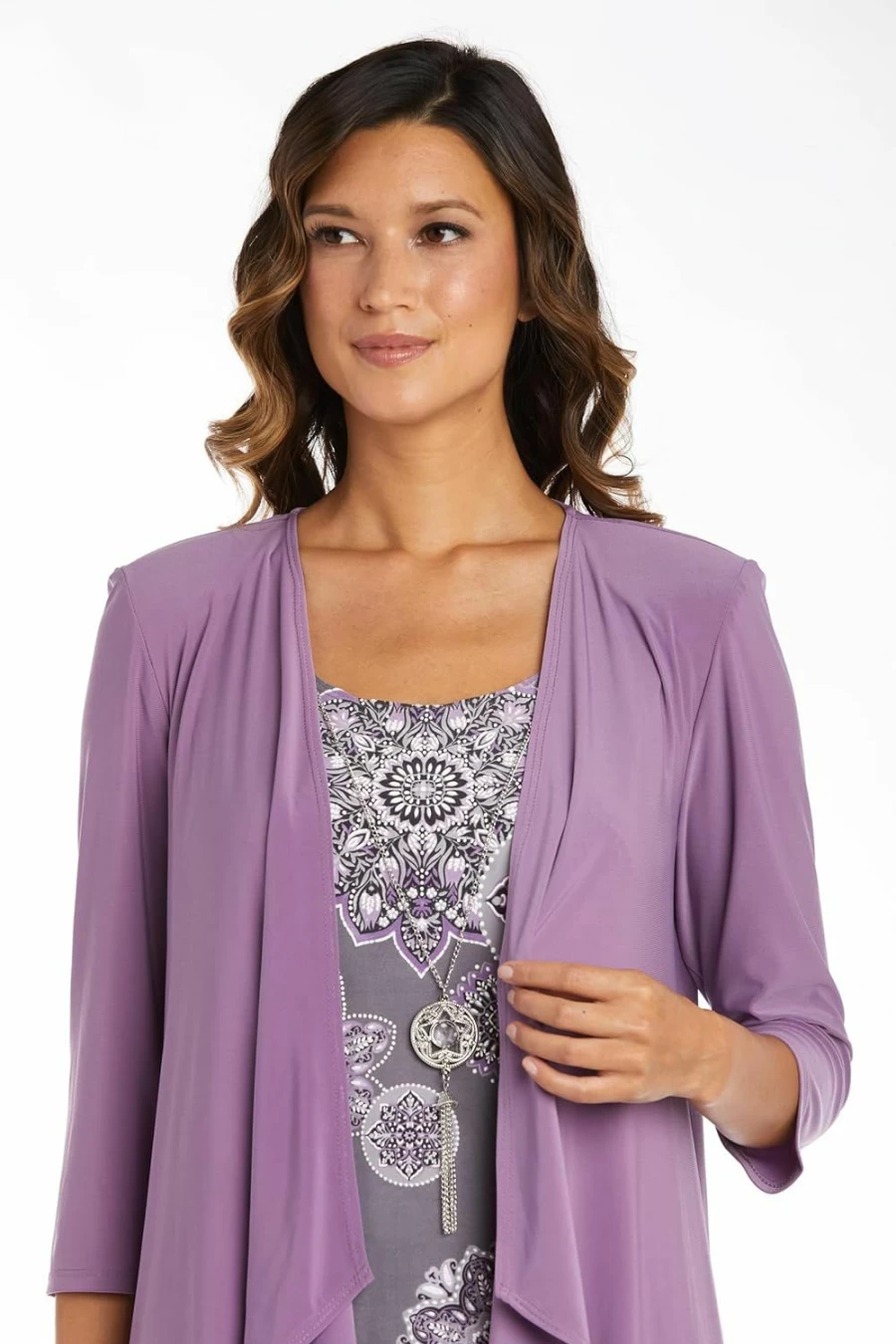 R&M Richards Women's Stylish Knee-Length Patterned Jacket Dress for Elegant Outfits