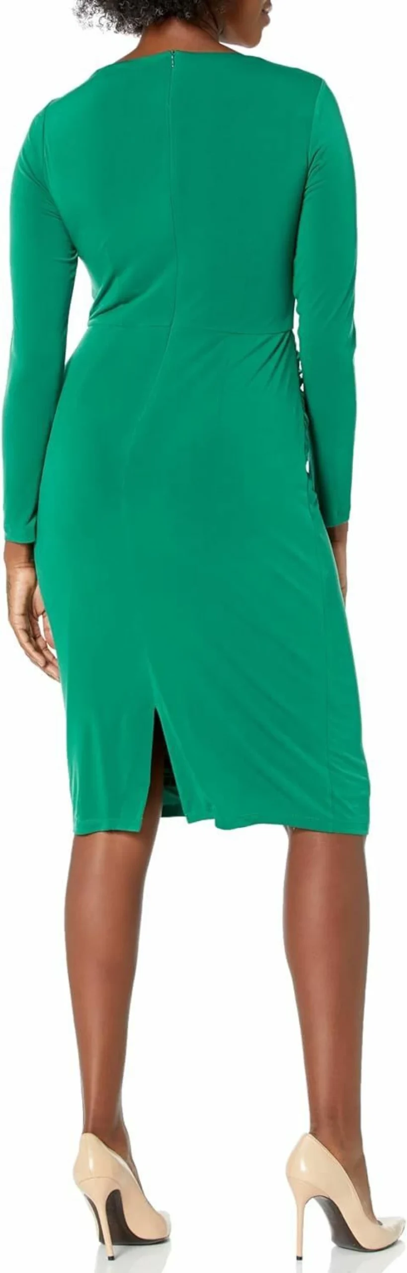 London Times Women's Slimming Stretch Jersey Sheath Dress with Draped Neckline - Midi Length Formal Wear