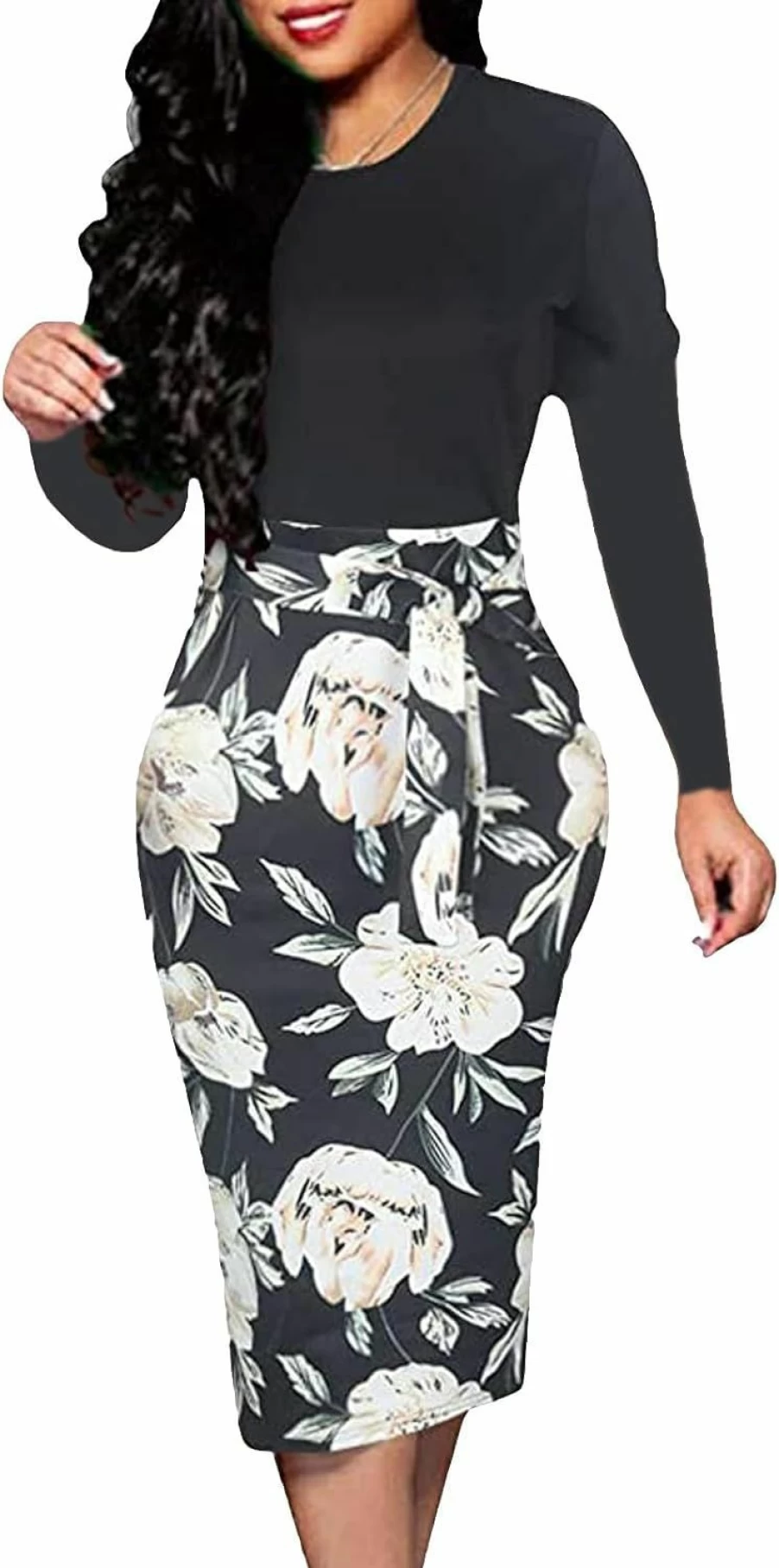 ZERMOM Women's Elegant Bodycon Pencil Dress for Church, Business, and Work - Long Sleeve Office Dress