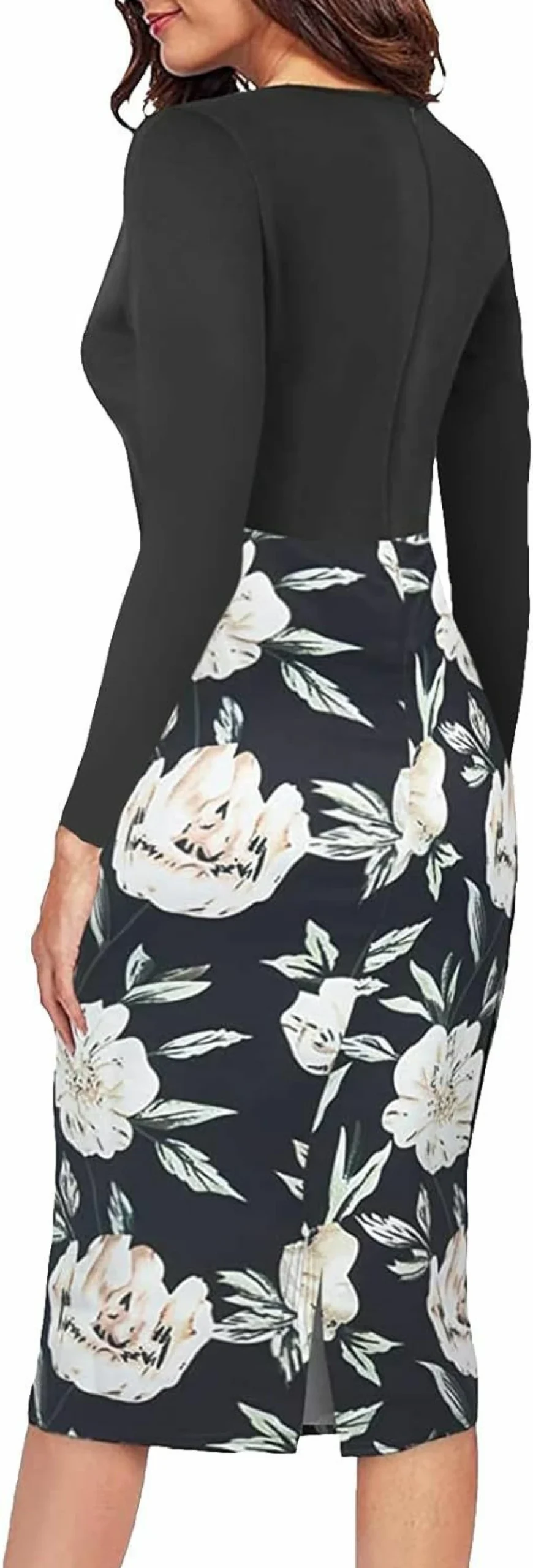 ZERMOM Women's Elegant Bodycon Pencil Dress for Church, Business, and Work - Long Sleeve Office Dress