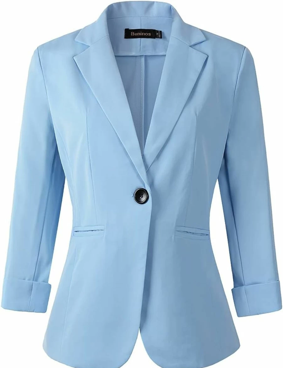 Beninos Women's Lightweight 3/4 Sleeve Blazer for Office Work - Professional Stretch Suit Jacket