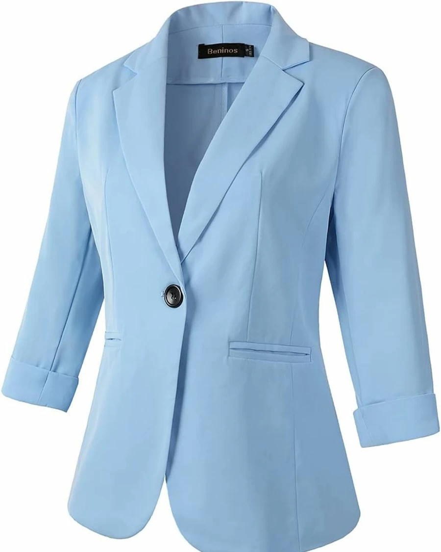 Beninos Women's Lightweight 3/4 Sleeve Blazer for Office Work - Professional Stretch Suit Jacket
