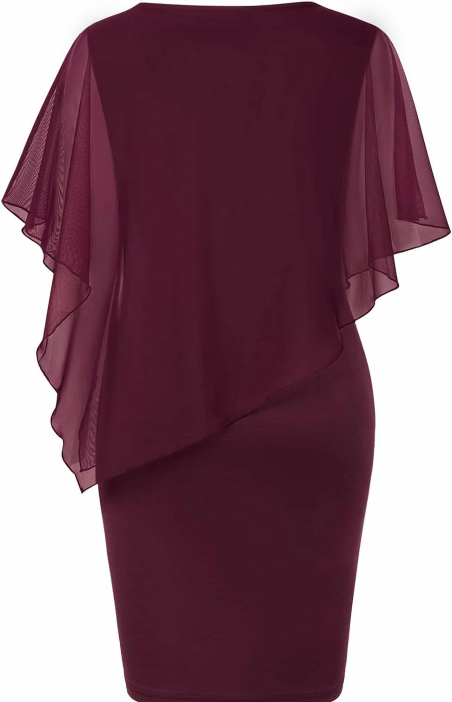 SeSe Code Women's Elegant Mesh Cape Overlay Bodycon Dress for Wedding Guest, Knee-Length Pencil Dress with Sheer Detail