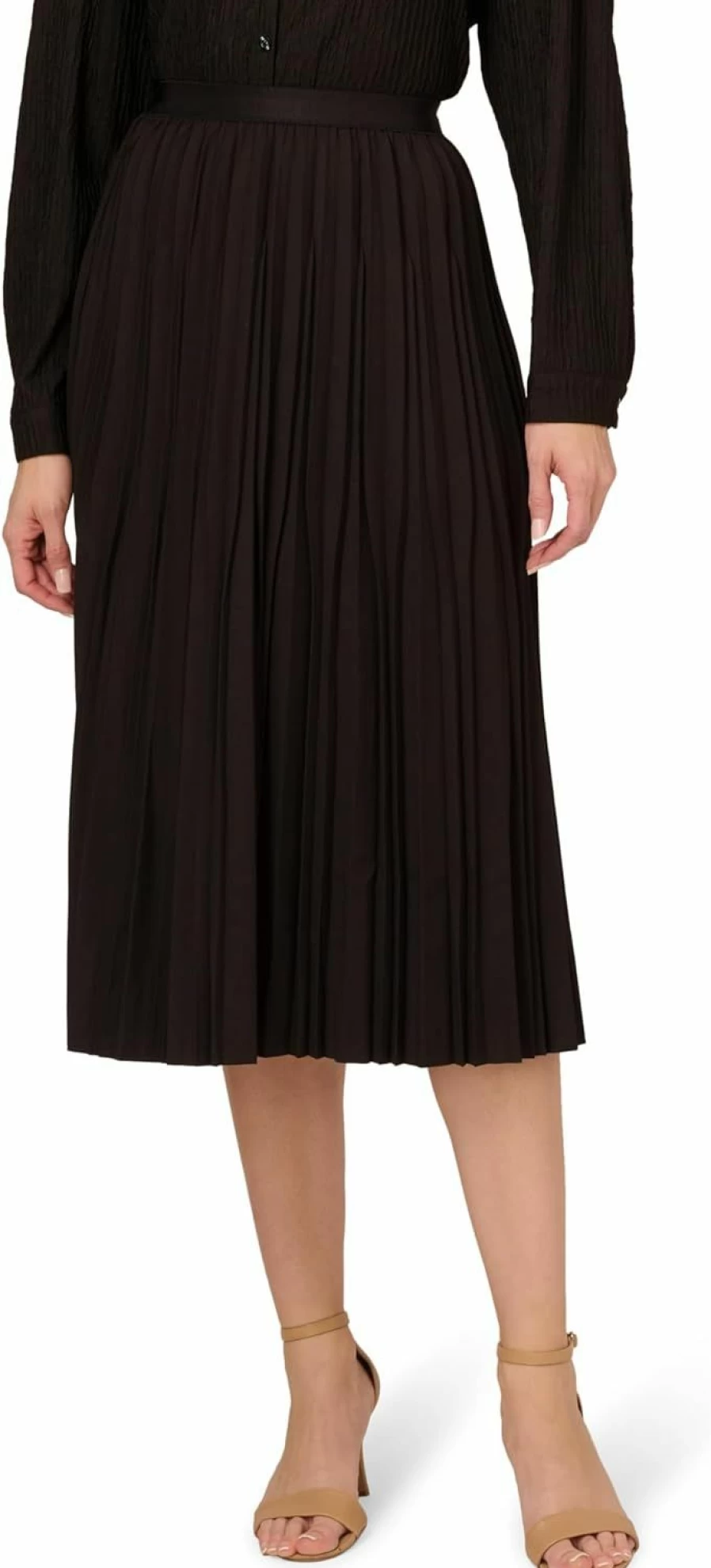Adrianna Papell Women's Pleated Twill Skirt - Solid Color Elegant Midi Length