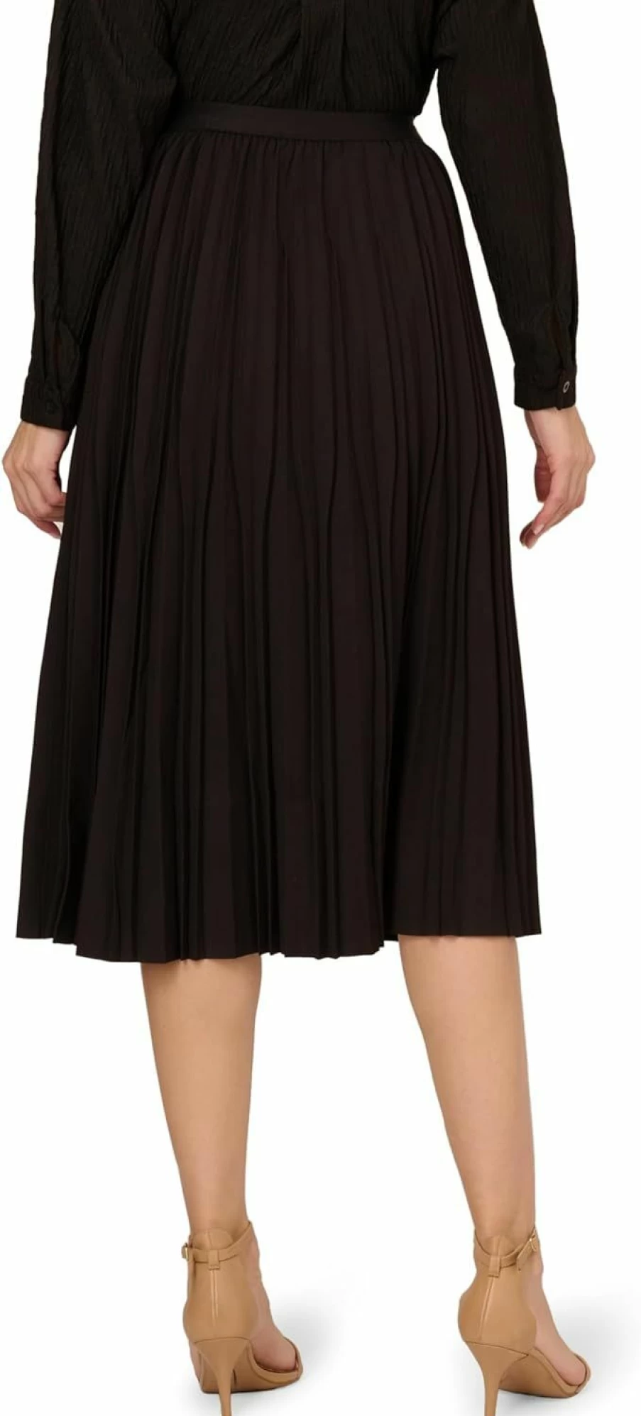 Adrianna Papell Women's Pleated Twill Skirt - Solid Color Elegant Midi Length