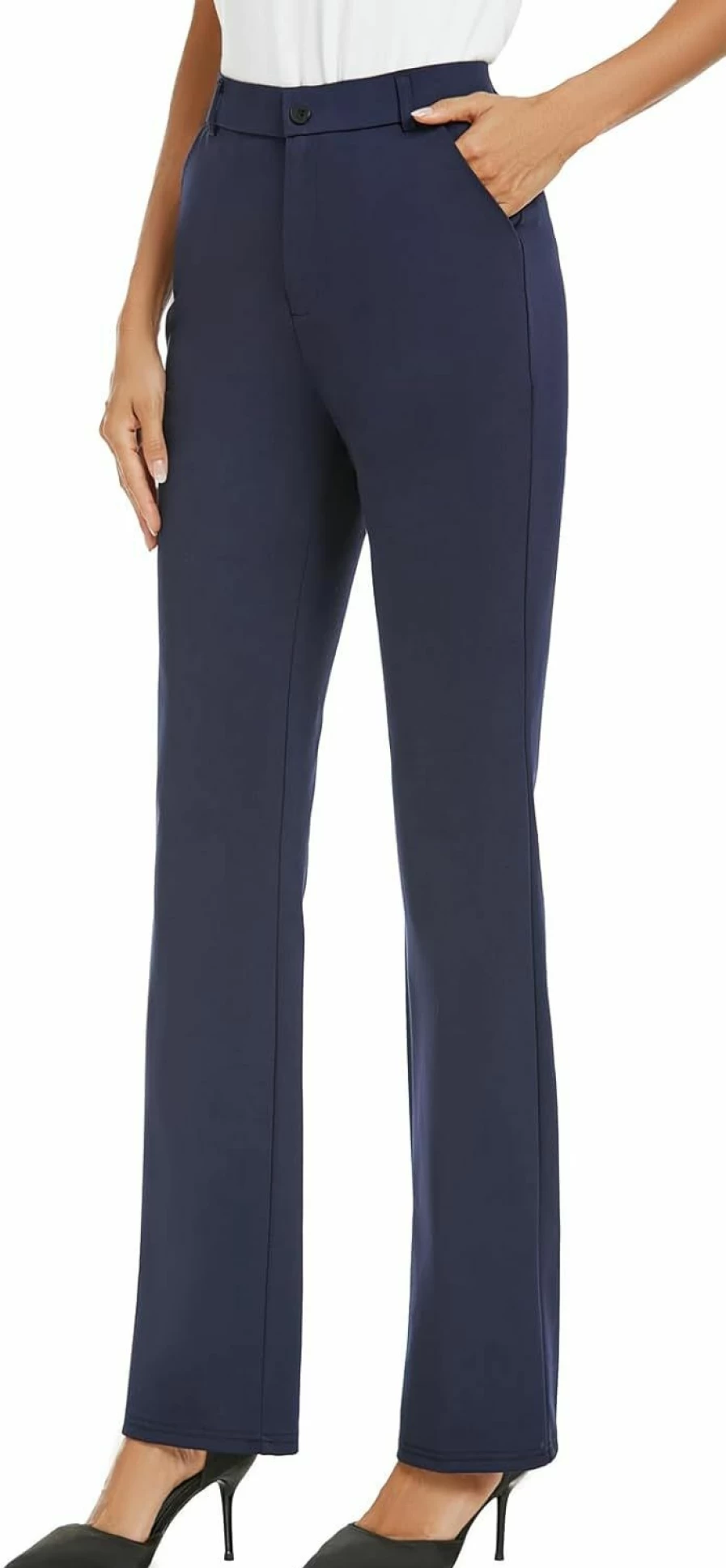 iChosy Women's Stretchy Straight Leg Dress Pants for Work - Office Casual Slacks with Pockets & Comfort Fit