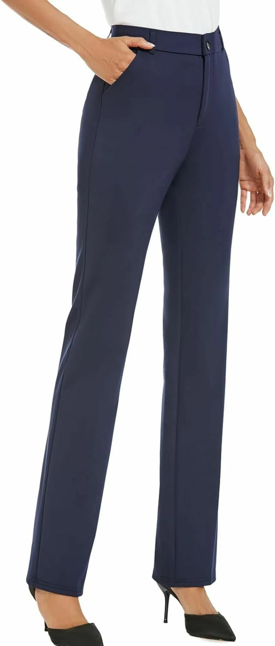 iChosy Women's Stretchy Straight Leg Dress Pants for Work - Office Casual Slacks with Pockets & Comfort Fit