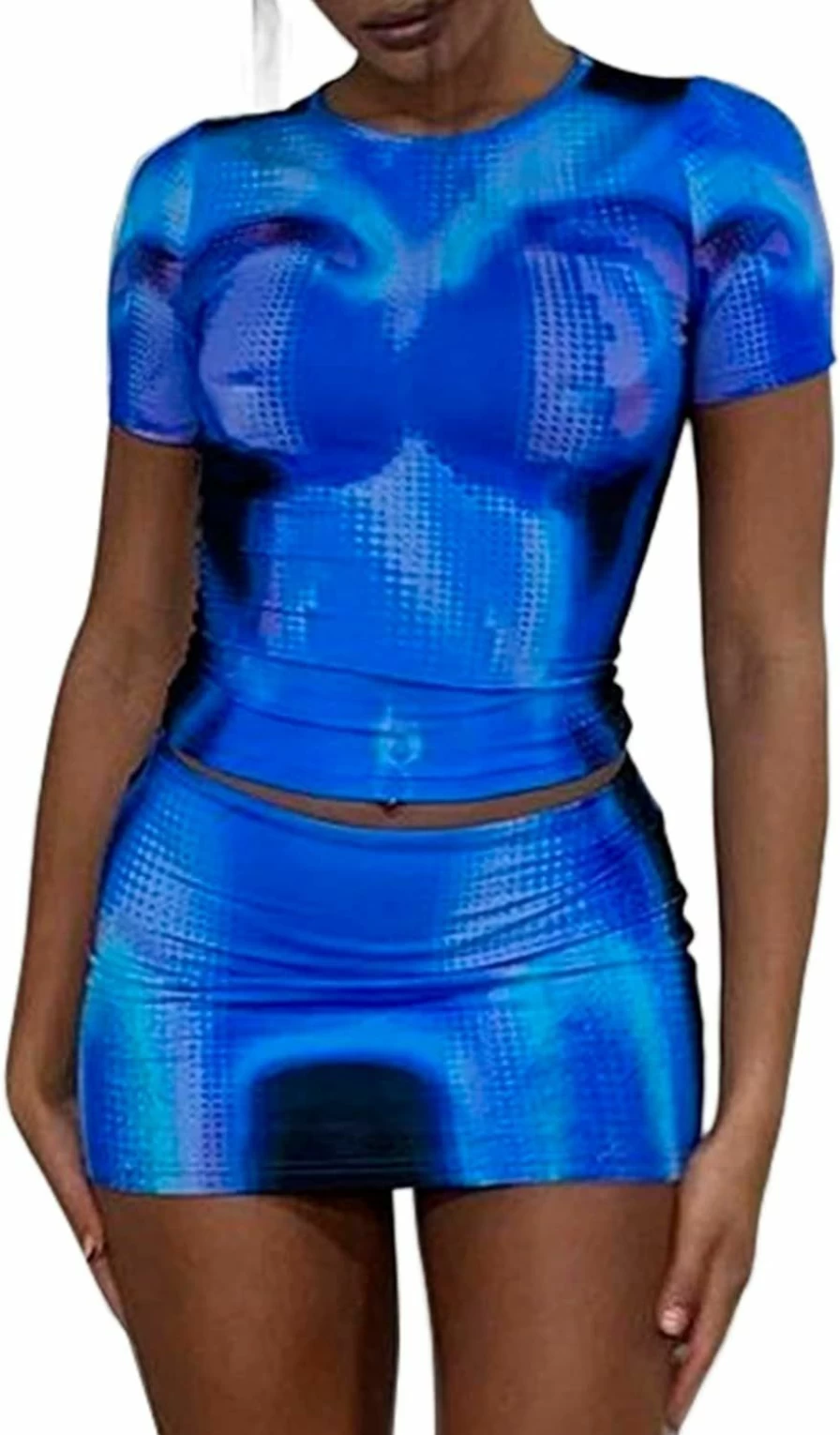 MEALIYA Y2K Tie Dye Crop Top & Bodycon Mini Skirt Set - Women's Sexy Party Outfit for Club & Nightlife