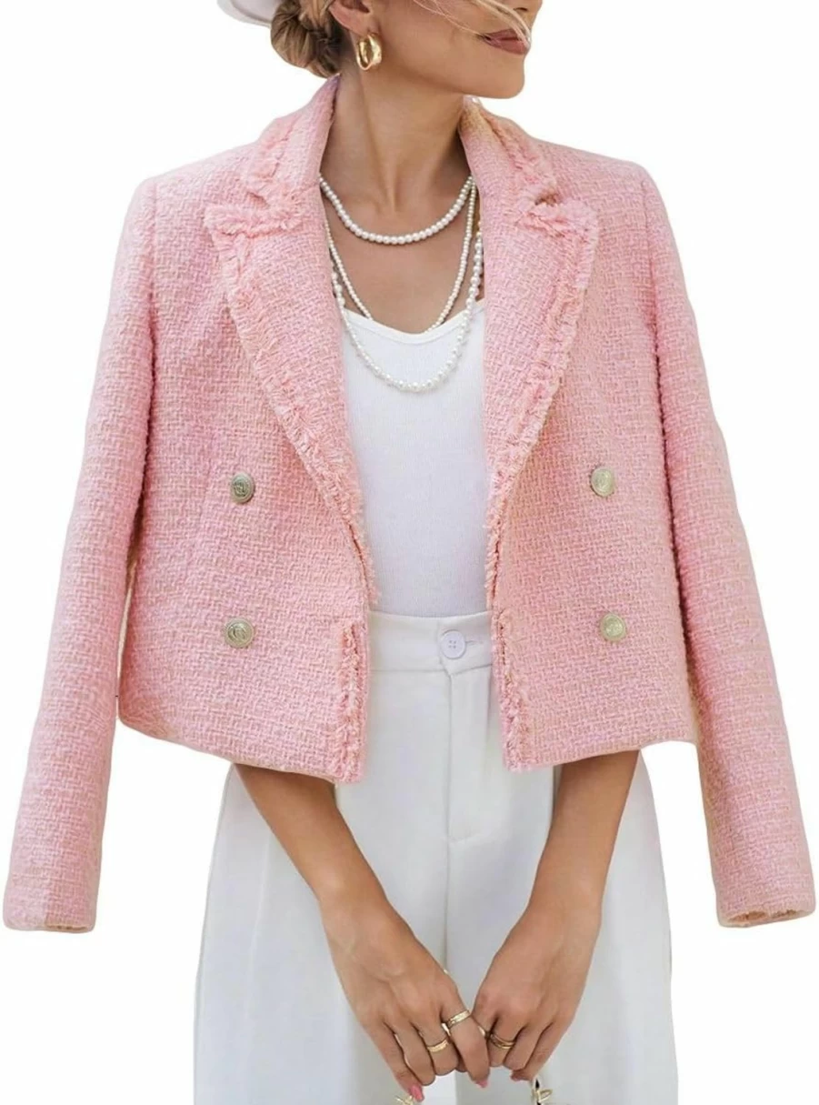 "2024 Spring Women's Cropped Tweed Blazer - Elegant Lapel Open Front Jacket for Office & Casual Wear | MINA SELF"