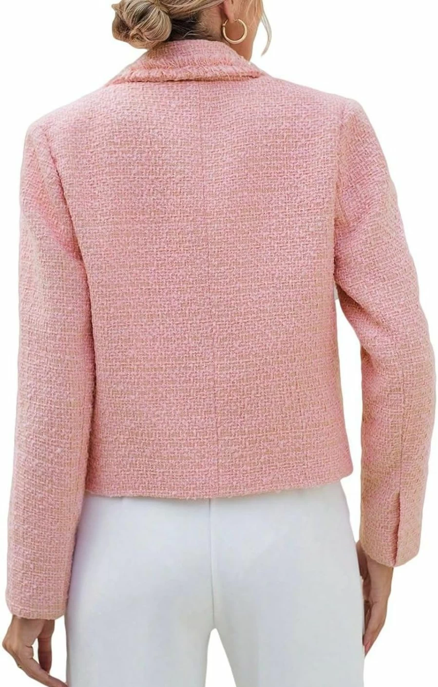 "2024 Spring Women's Cropped Tweed Blazer - Elegant Lapel Open Front Jacket for Office & Casual Wear | MINA SELF"
