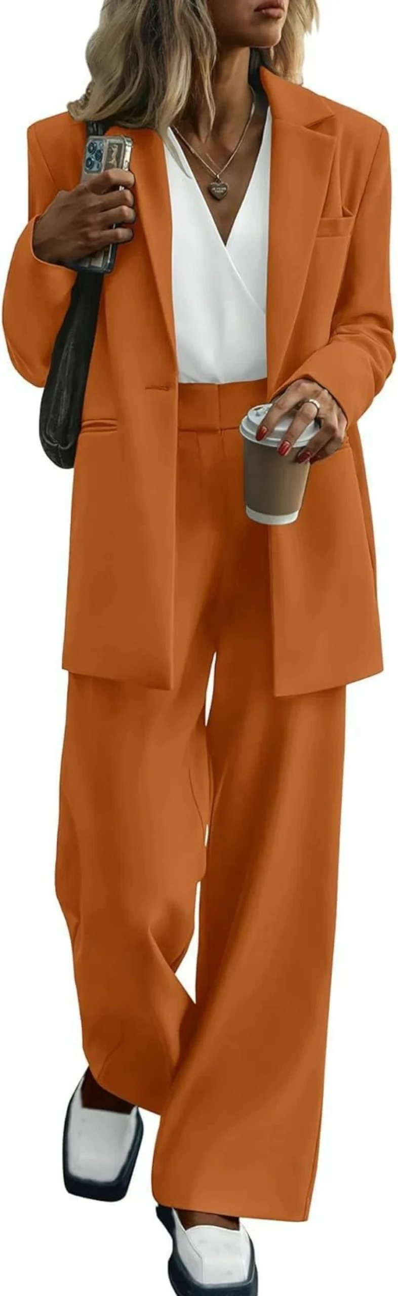 KIRUNDO Women's 2024 Fall Blazer Set - Loose Long Jacket & Wide Leg Pant Suit with Pockets, Casual & Dressy Outfit
