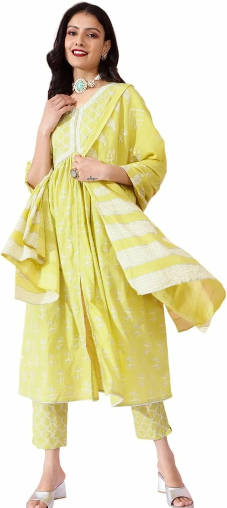"Bani Women's Pure Cotton Kurta Pant Dupatta Set | Traditional Ethnic Wear | 3/4 Sleeve Ready to Wear Outfit"