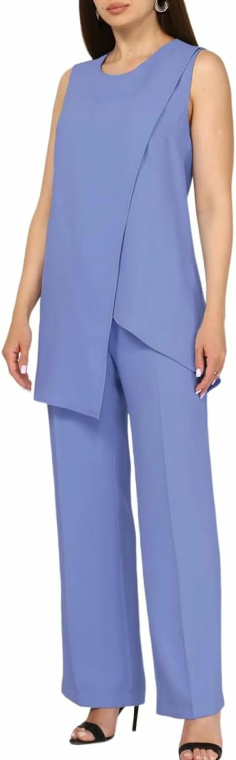 Zongqiven Women's Elegant 2-Piece Pant Suit Set: Sleeveless Top & Straight Pants for Wedding, Mother of Bride & Formal Occasions