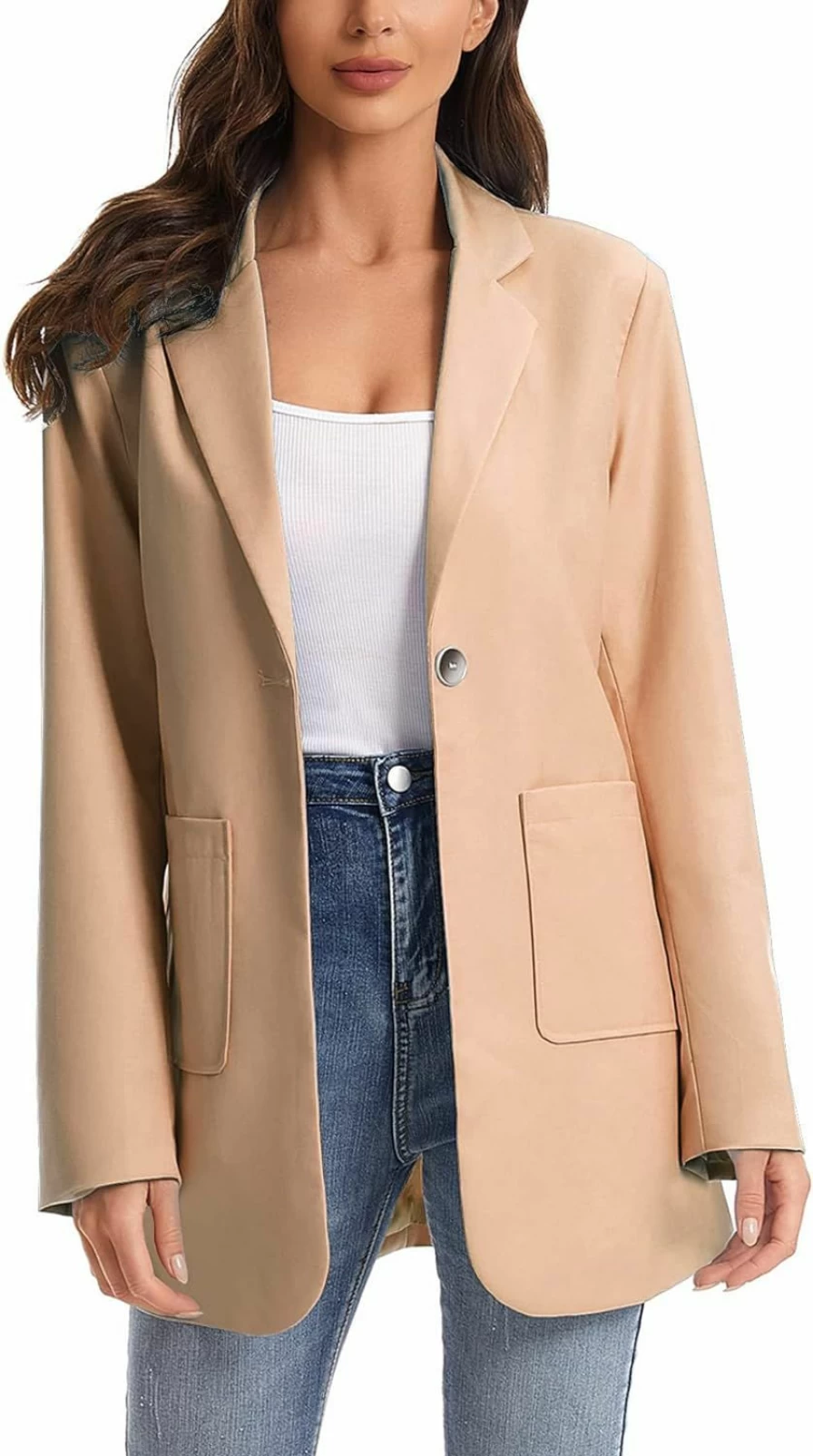 "BDQING Women's Stylish Lapel Collar Button Blazer Jacket for Business Casual Wear"