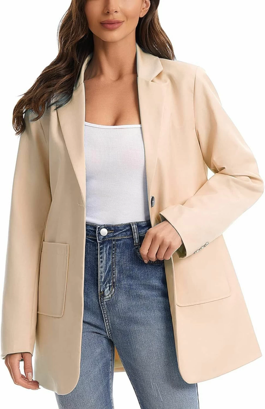 "BDQING Women's Stylish Lapel Collar Button Blazer Jacket for Business Casual Wear"