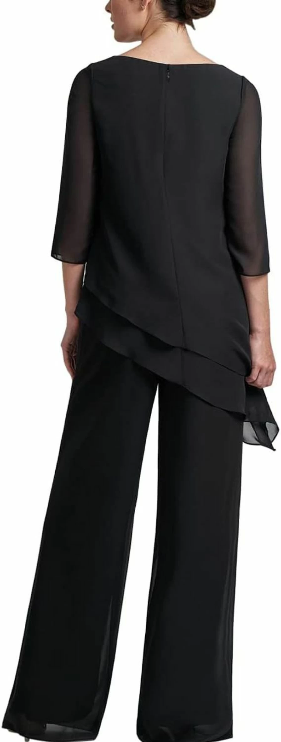 Zongqiven Elegant Women's Chiffon Wedding Pant Suit 2-Piece Set for Bride Mother Formal Occasions