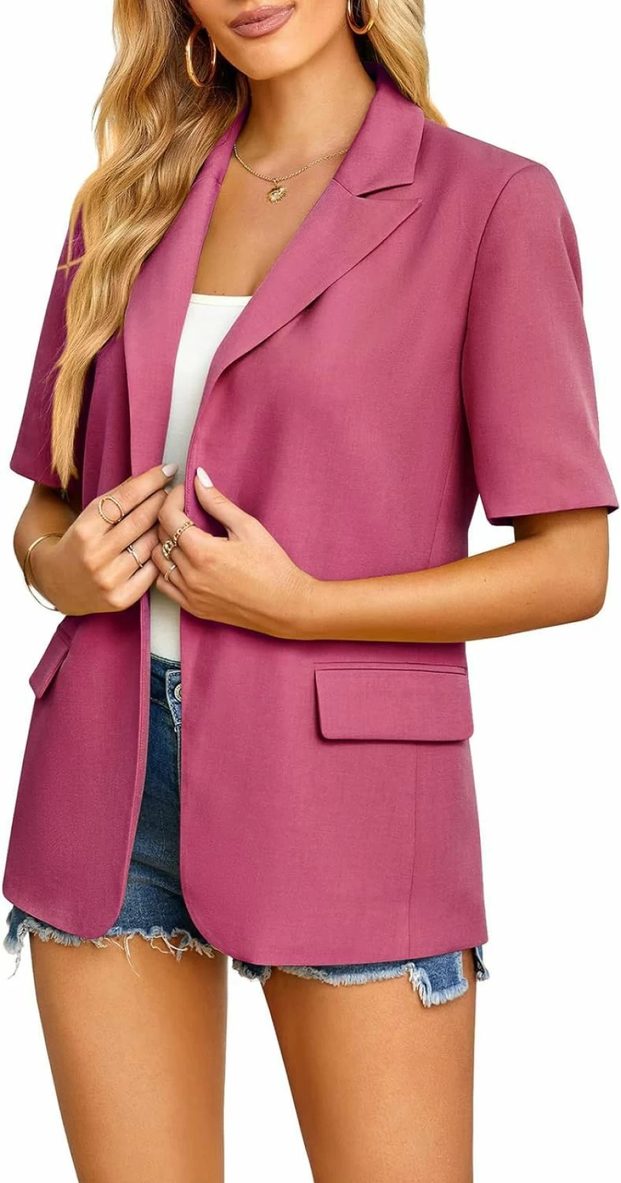 "Ebifin Women's Slim Fit Casual Blazer - Open Front Short Sleeve Lapel Jacket for Office & Business Wear"