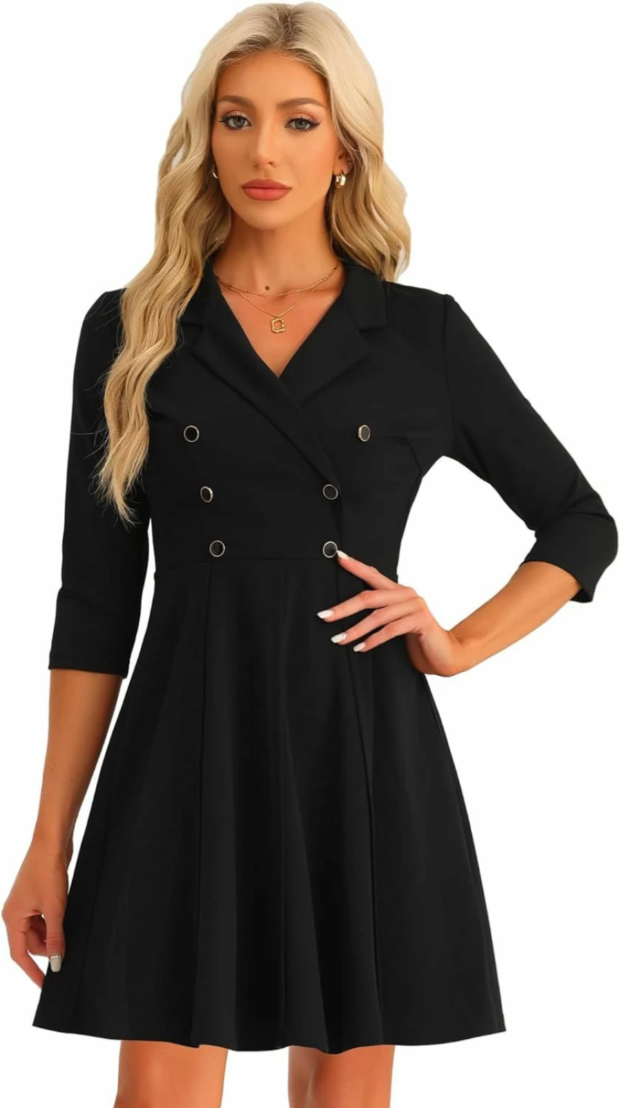 Allegra K Women's Double Breasted Notched Lapel Business Blazer Dress with Half Sleeves