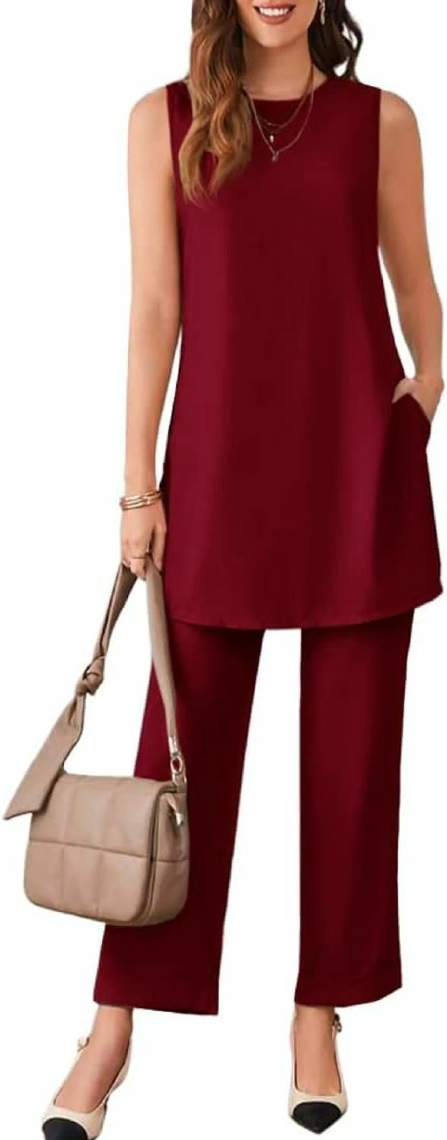 Zongqiven Women's Professional Summer Pant Suit - Stylish Two-Piece Work Outfit with Blouse & Trousers Set for Office Wear
