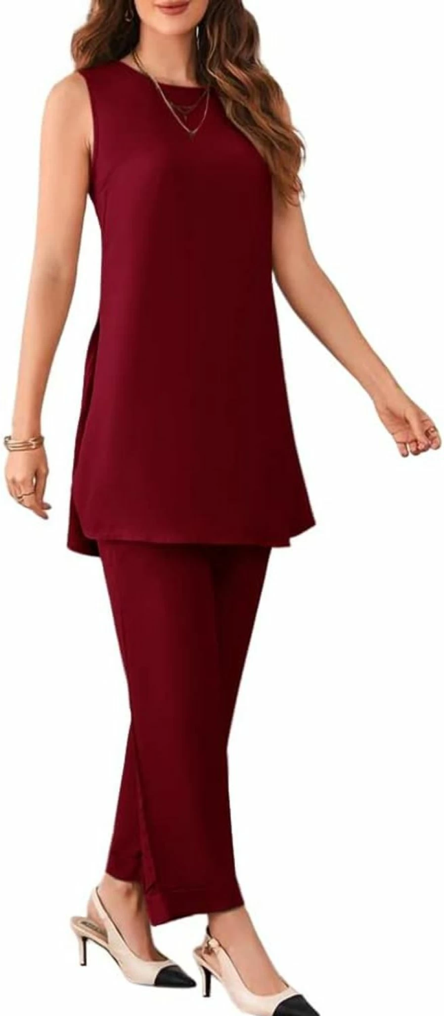 Zongqiven Women's Professional Summer Pant Suit - Stylish Two-Piece Work Outfit with Blouse & Trousers Set for Office Wear