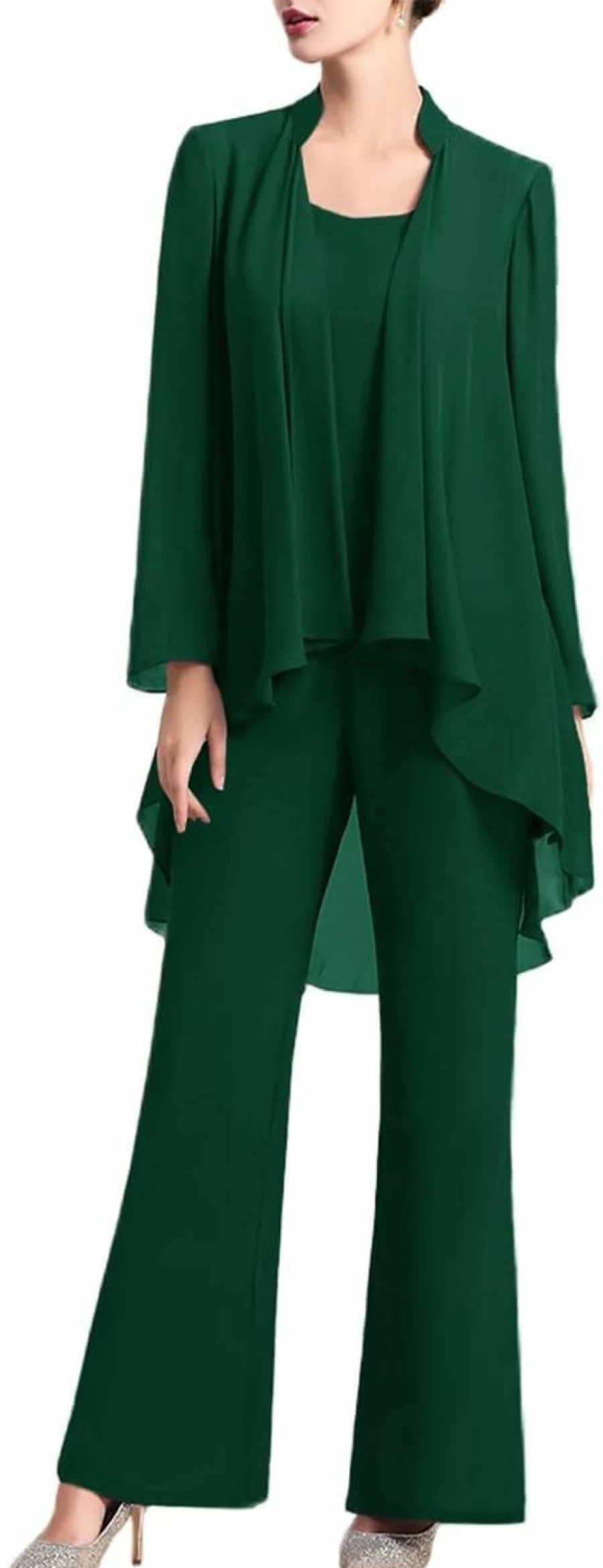 Zongqiven Women's Elegant 3-Piece Chiffon Pant Suit Set for Wedding Guest, Mother of the Bride & Evening Party Occasions