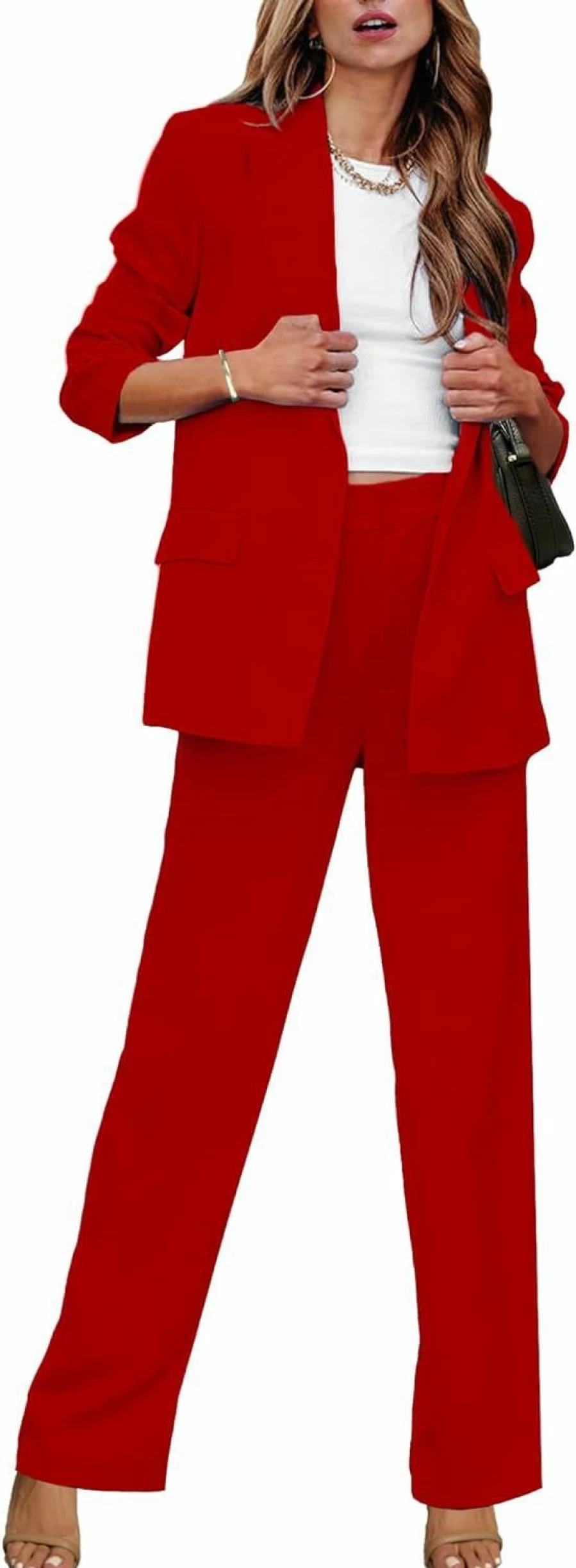 Luvamia Women's Business Casual Suit Set - Blazer Jacket & High Waisted Straight Leg Pants Office Outfit